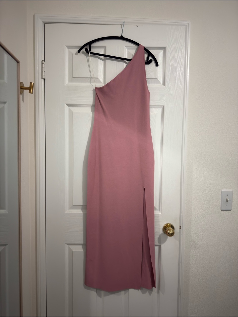 Aritzia One-Shoulder Rose Mauve Midi Dress with Side Slit